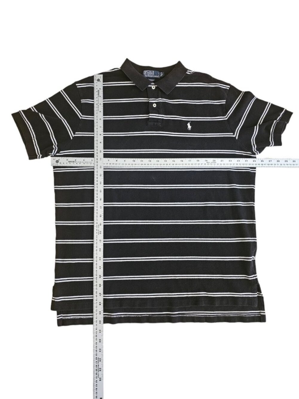 Polo Ralph Lauren Size L Black White Striped Polo Shirt Embroidered Pony